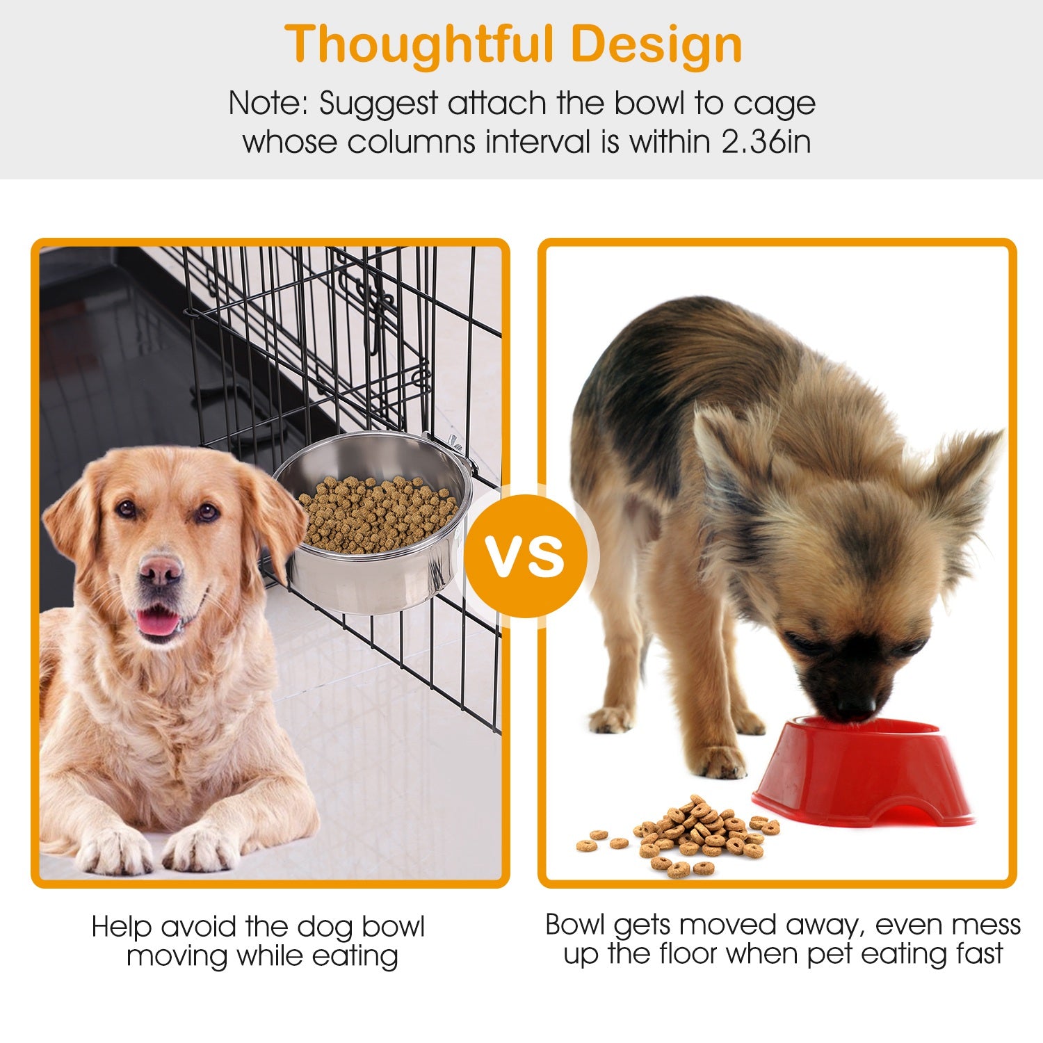Stainless Steel Hanging Dog Bowl with Clamp Medium Size