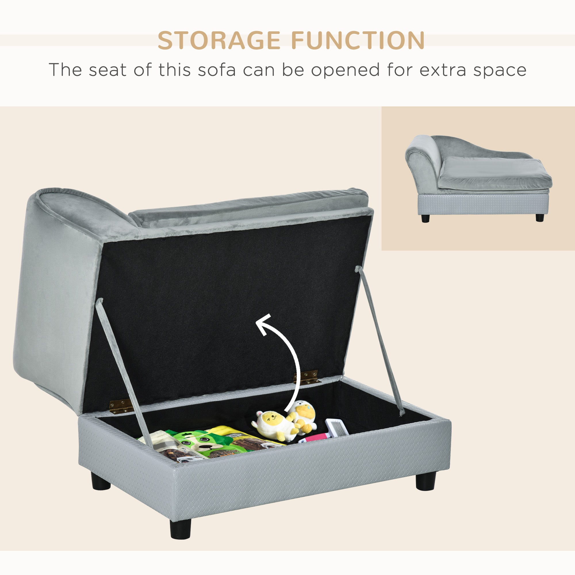 Luxury Dog Sofa Bed with Hidden Storage Modern Pet Couch for Small Dogs