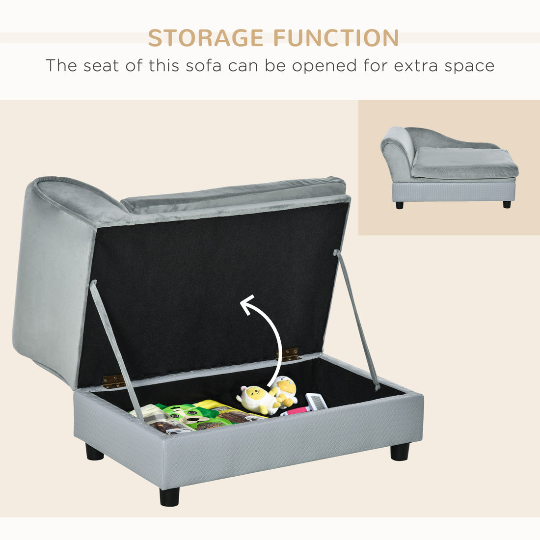 Luxury Dog Sofa Bed with Hidden Storage Modern Pet Couch for Small Dogs