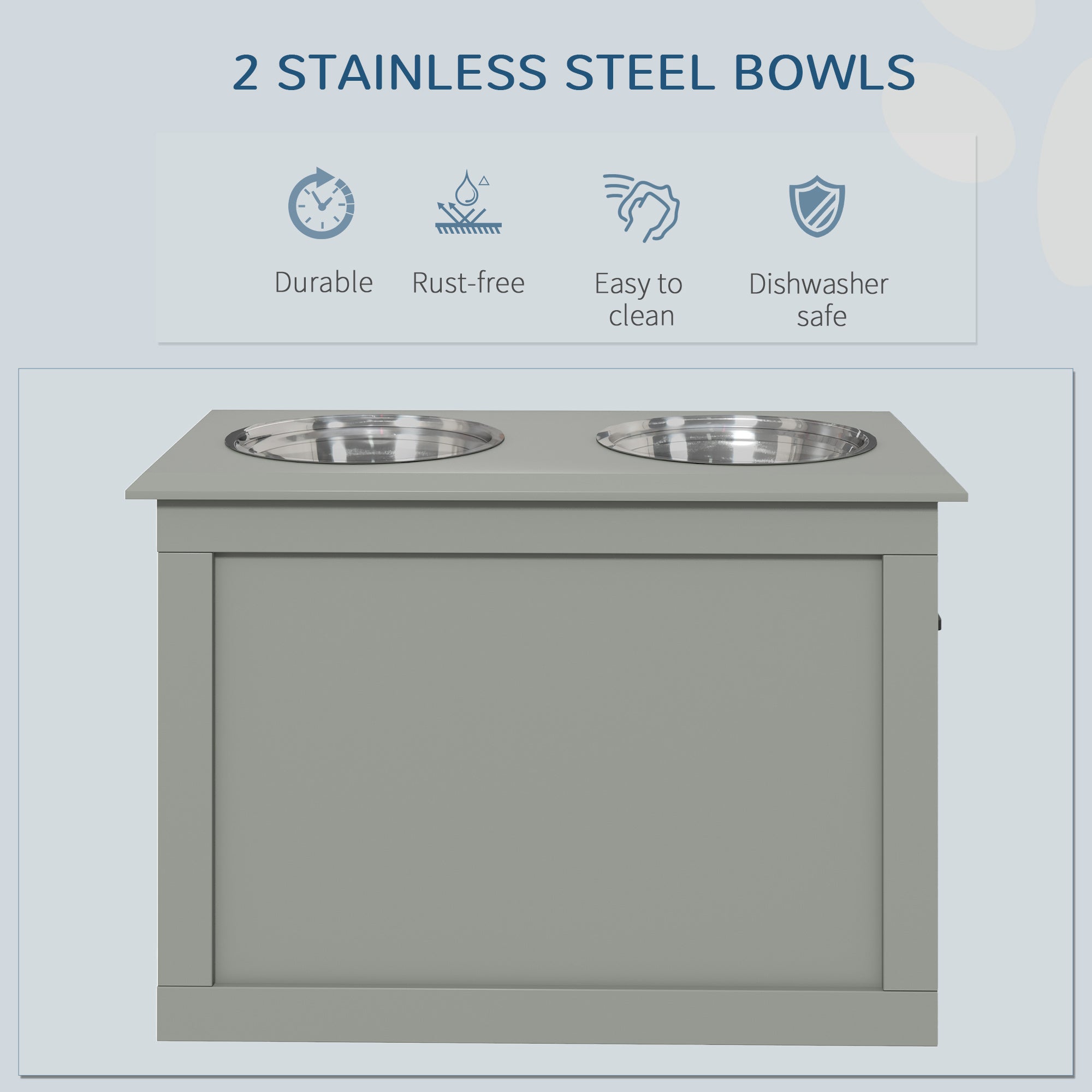 Raised Pet Feeding Station with 2 Stainless Steel Bowls