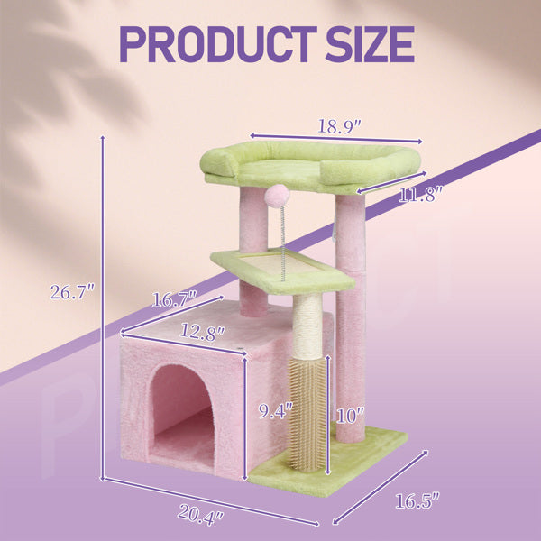 27.5" Multi-Level Cat Tree Scratching Post & Padded Condo for Kittens