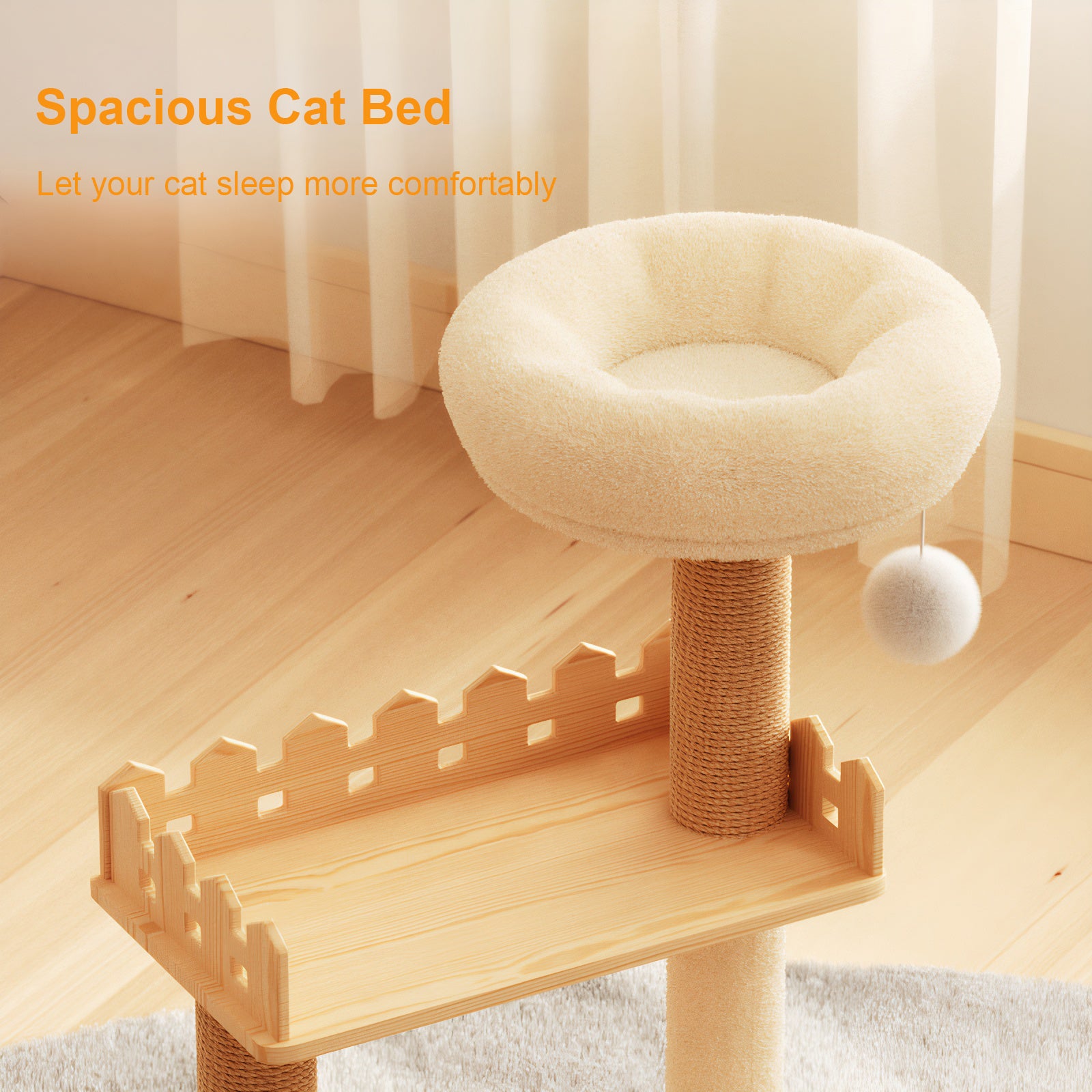 39" Modern Indoor Cat Tower Wood Tree with Scratching Posts & Hammock