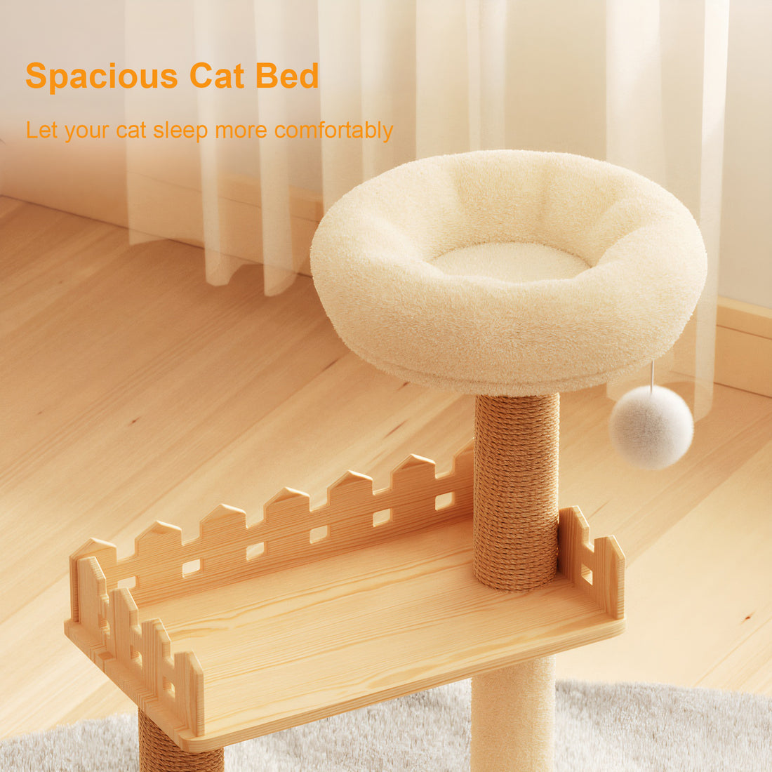 39" Modern Indoor Cat Tower Wood Tree with Scratching Posts & Hammock