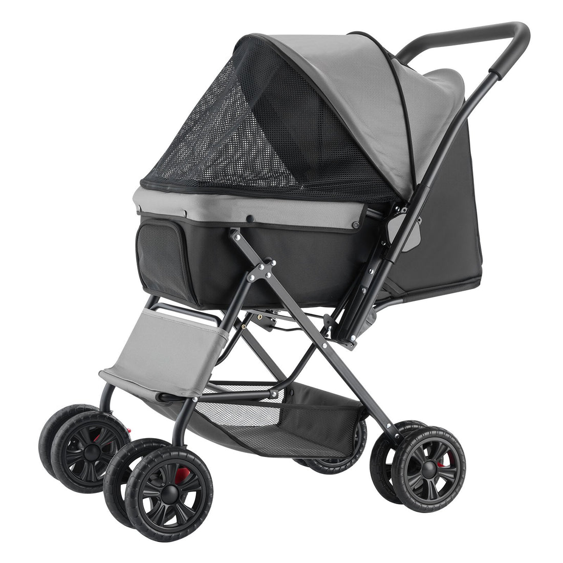 Foldable 4-Wheel Pet Stroller Reversible Handle, Supports Up to 44 lbs
