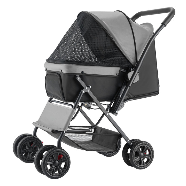 Foldable 4-Wheel Pet Stroller Reversible Handle, Supports Up to 44 lbs
