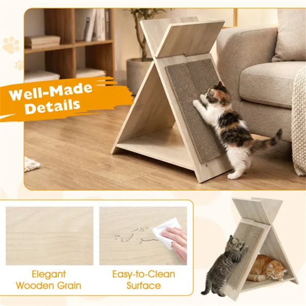Multi-Functional Cat Scratcher with Tunnel & Wooden Lounge – 18.5"x12"x21"