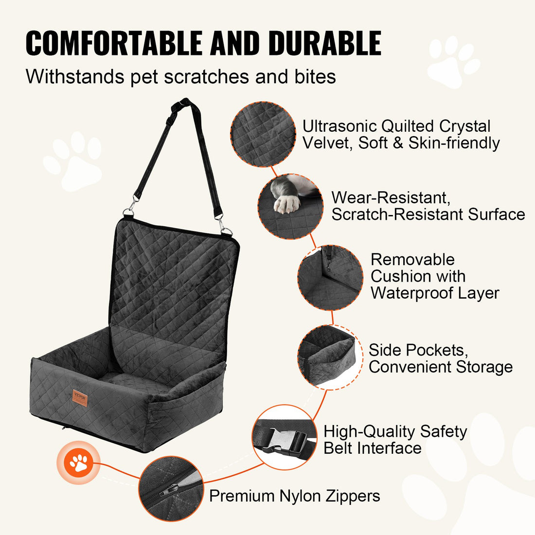 Black Dog Booster Car Seat for Small to Medium Dogs