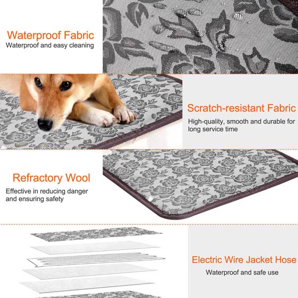 Pet Heating Pad Waterproof Adjustable Warm Blanket with Anti-Bite Steel Rope
