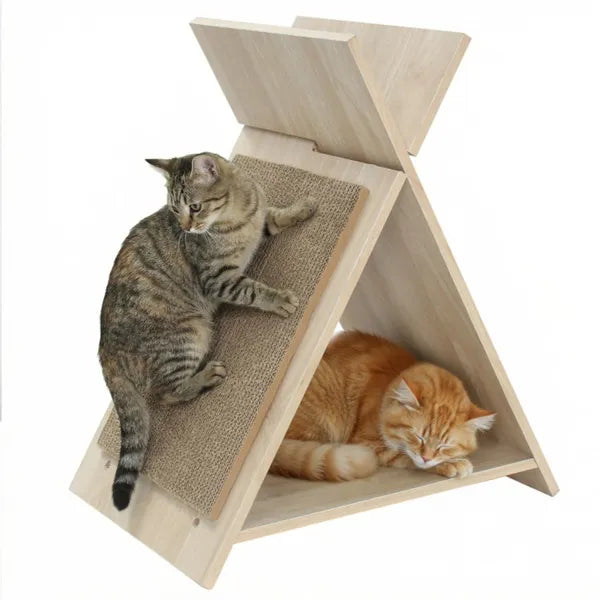 Multi-Functional Cat Scratcher with Tunnel & Wooden Lounge – 18.5"x12"x21"