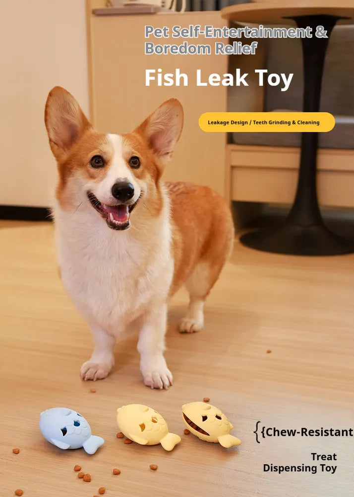 Fish-Shaped Dog Treat Dispenser Silicone Slow Feeder & Chew Toy