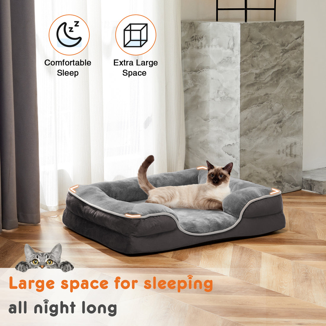 Memory Foam Pet Bed Washable Cover, Non-Slip Base for Small Dogs & Cats
