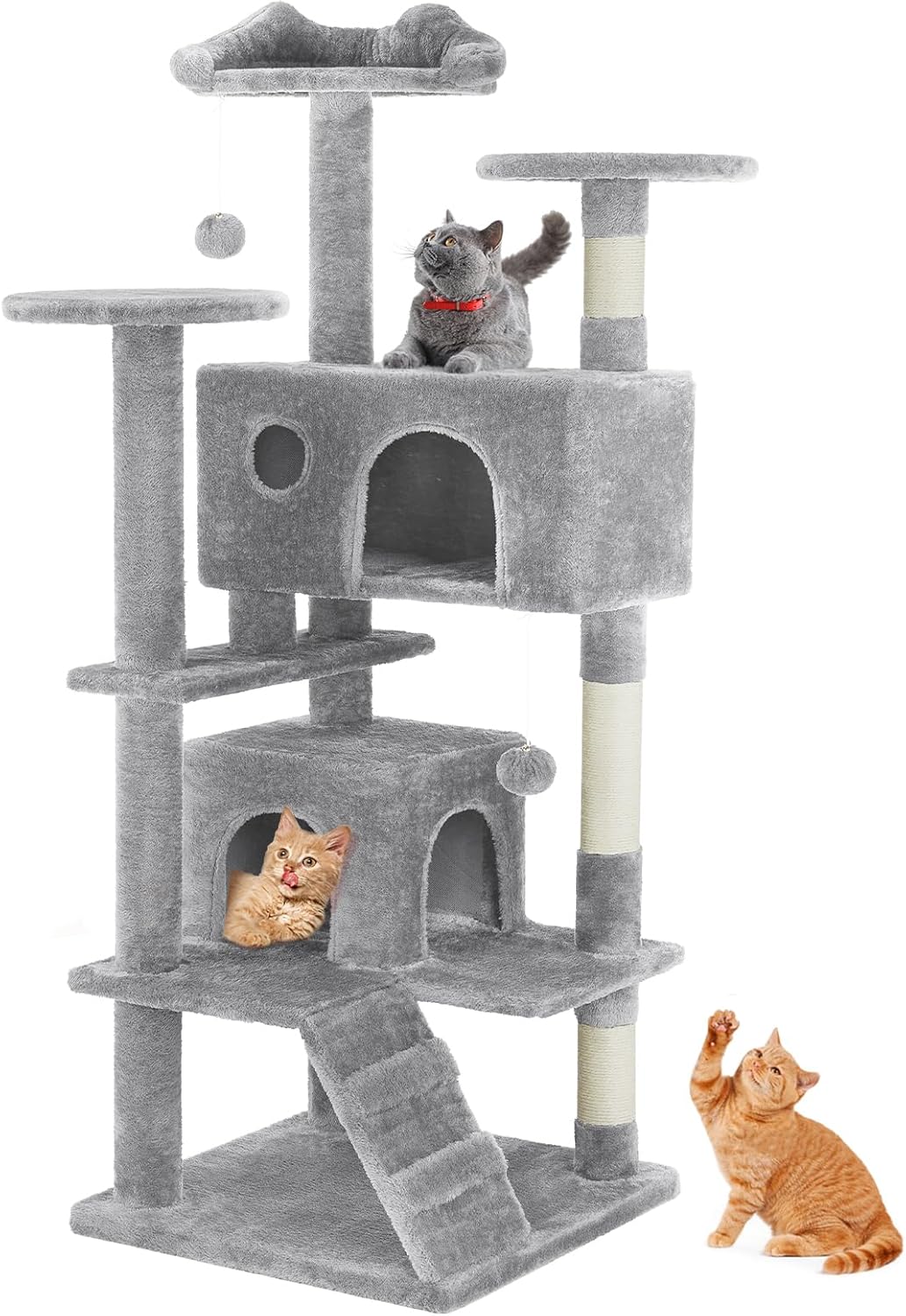 54" Multi-Level Cat Tree Tower Sisal Posts, Ladder & Plush Toys