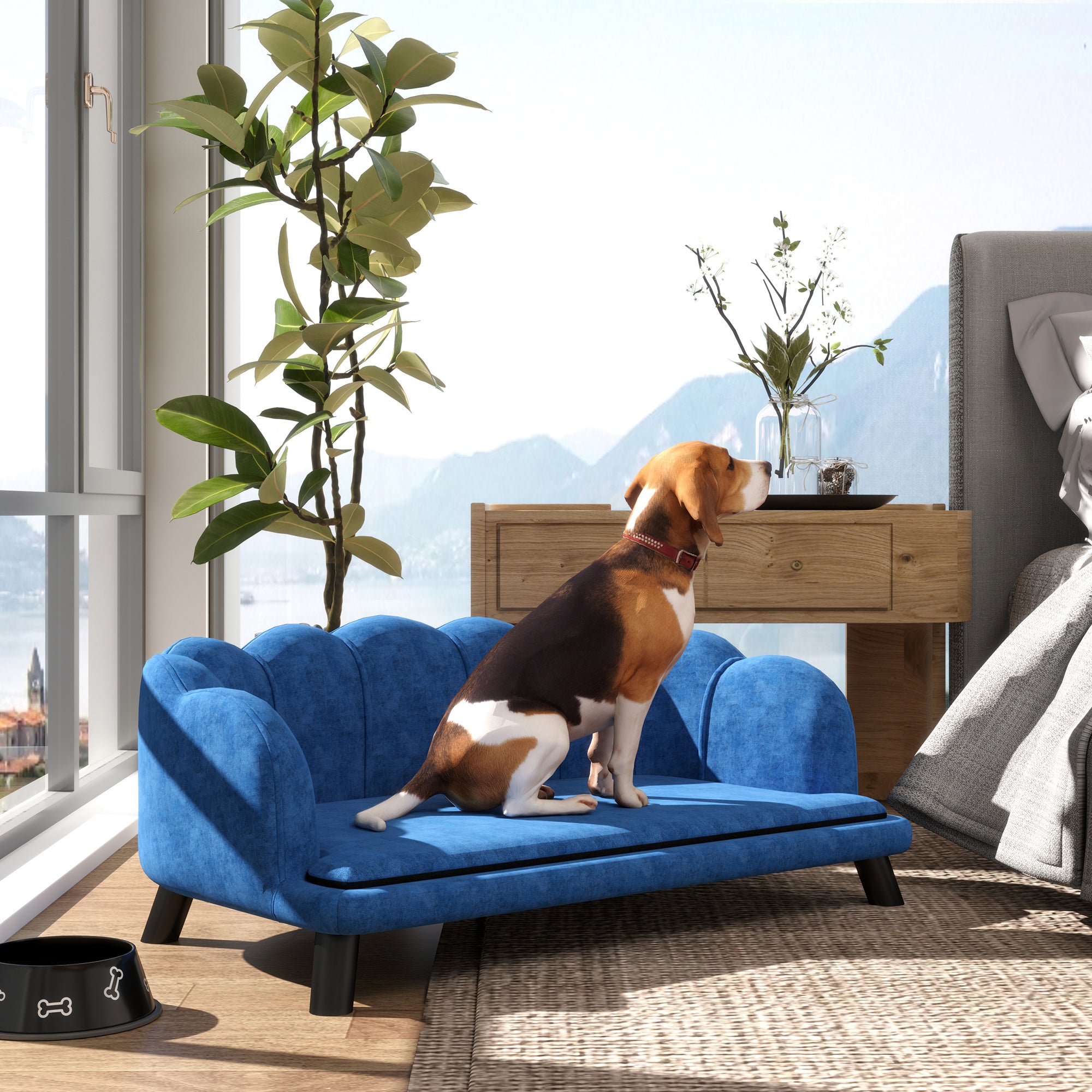 Pearl Design Pet Sofa Bed Cushion Sofa with Solid Wood Legs