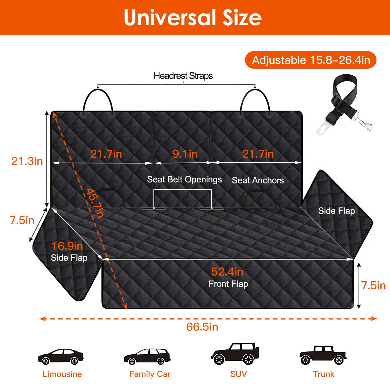 Waterproof Dog Car Seat Cover with Seat Belt for SUV/Truck