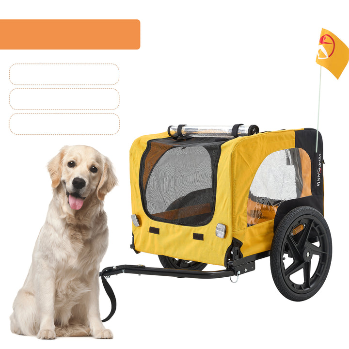 Yellow Foldable Heavy-Duty Dog Stroller with Bike Tow