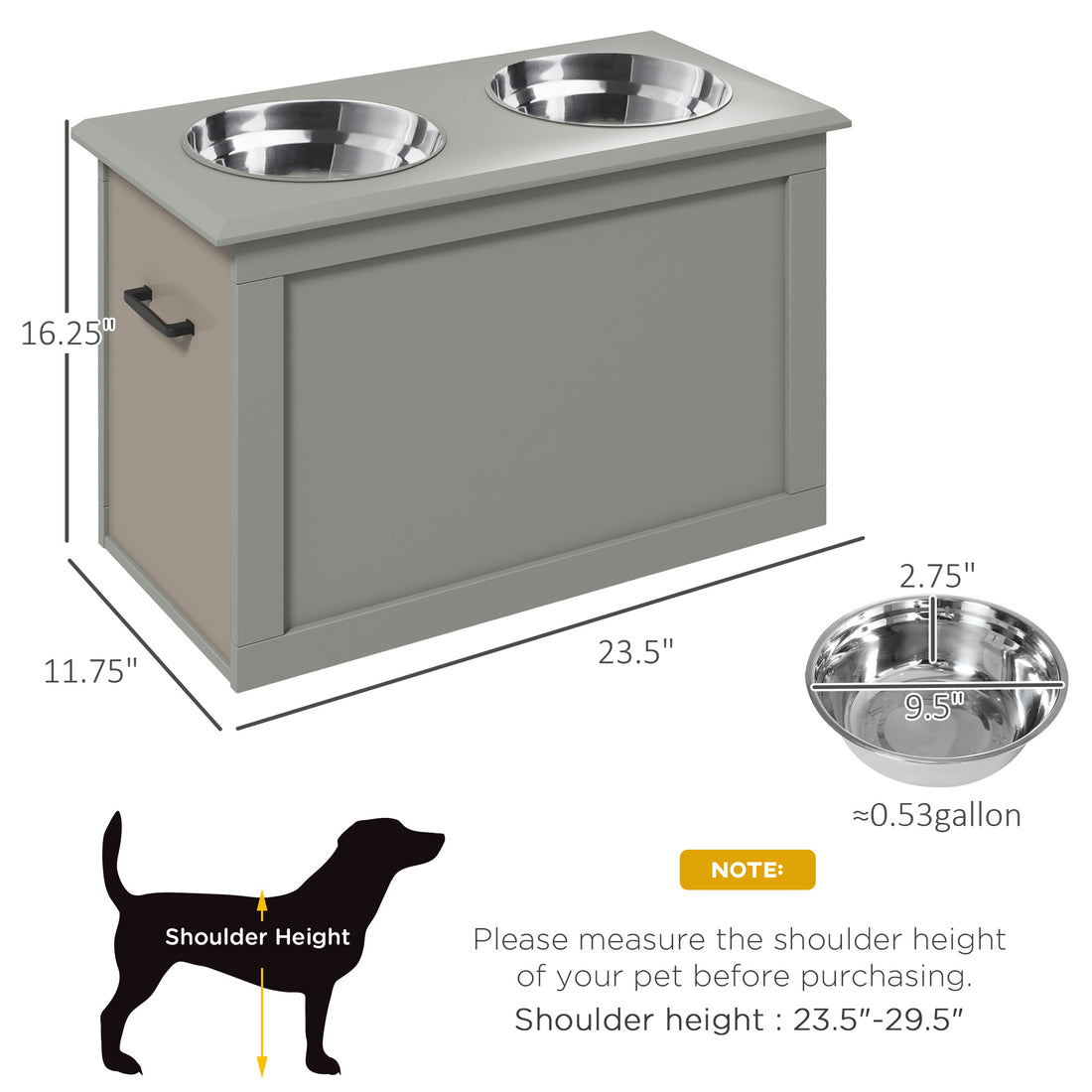 Raised Pet Feeding Station with 2 Stainless Steel Bowls