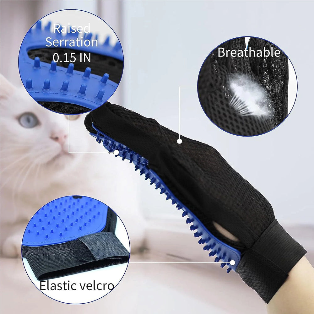 Pet Grooming Gloves De-Shedding Brush for Cats, Dogs, Rabbits & Horses
