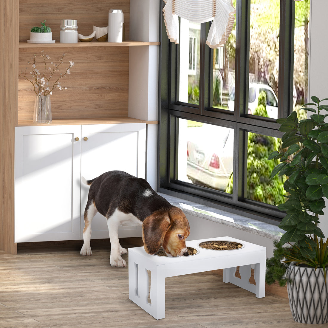 Elevated Wooden Dog Bowl Modern Raised Feeding Station