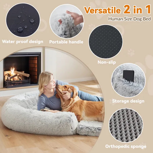 71" Human Dog Bed Foldable Plush Orthopedic Bed for People & Pets