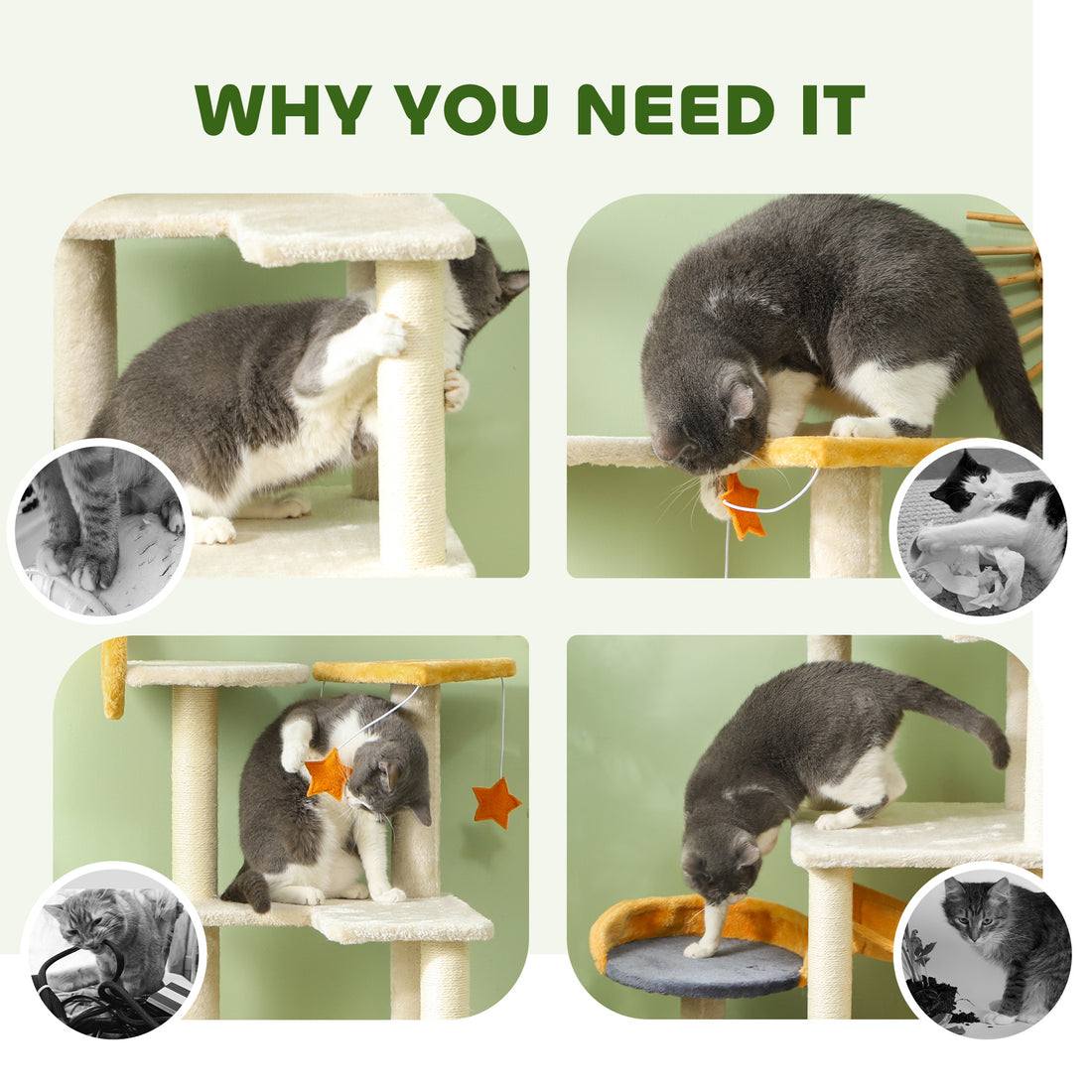 63" Moon & Star Cat Tree Scratching Post, Hammock, Condo, Toys