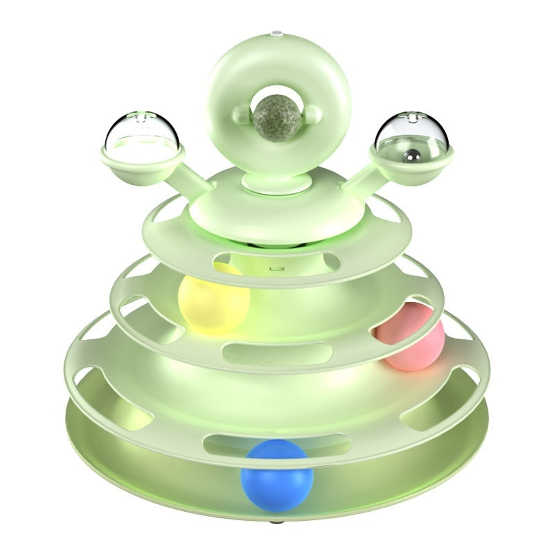4-Level Interactive Cat Toy Tower with Roller Balls & Puzzle