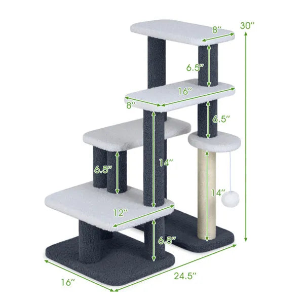 2-in-1 Cat Stairs & Tree with Sisal Scratching 4 Levels
