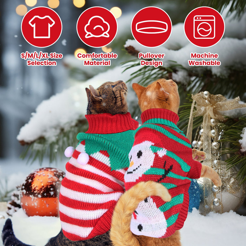 2 Patterns 4 Sizes Option-- 1Pc Pet Christmas Turtleneck Sweater Dog Cat Christmas Clothes Snowman Stripes Costume Winter Holiday Sweater For Small Medium Kitten Puppy Cats Dogs