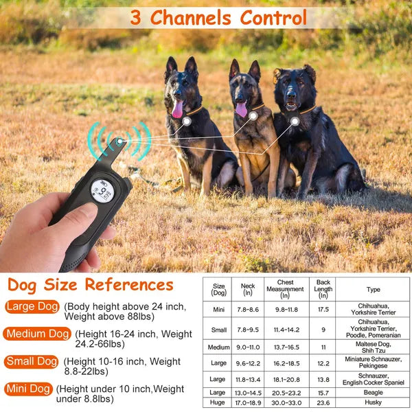 984ft Waterproof Dog Training Collar Beep, Vibration & Shock, 3-Channel Rechargeable