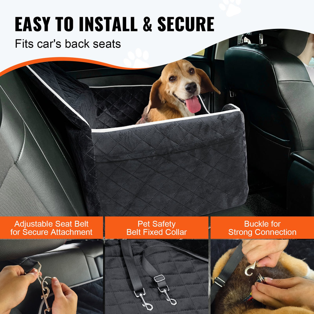 Black Dog Booster Car Seat for Medium to Large Dogs