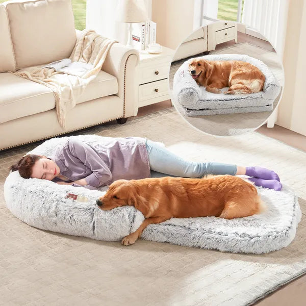 71" Human Dog Bed Foldable Plush Orthopedic Bed for People & Pets