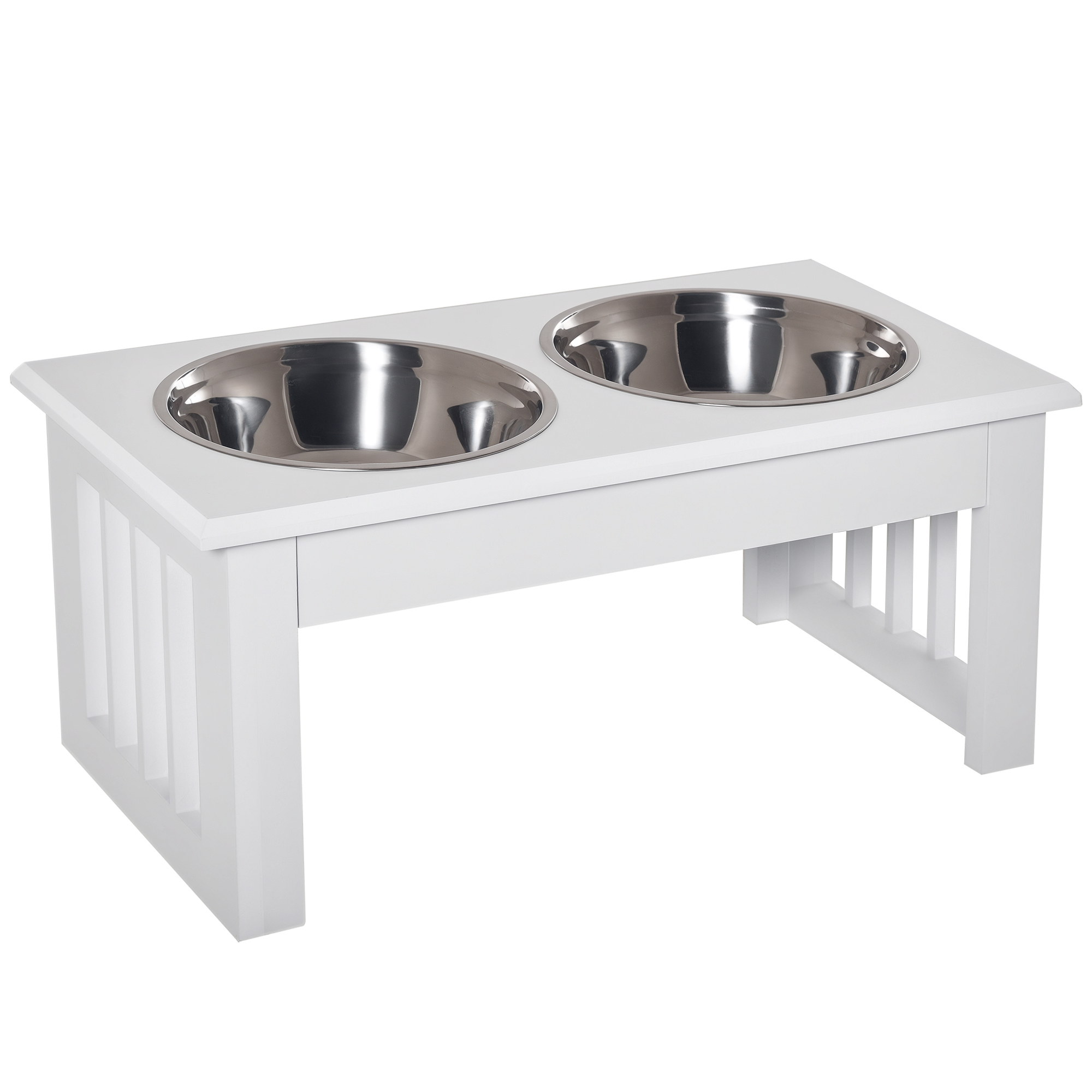 Elevated Dog Feeding Station Stainless Steel Bowls with Wooden Frame