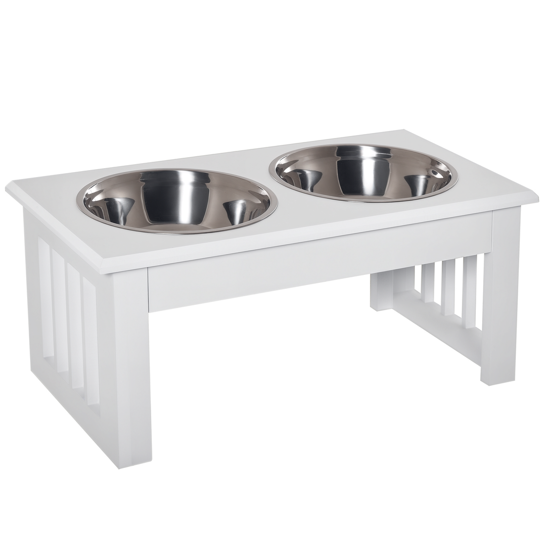 Elevated Dog Feeding Station Stainless Steel Bowls with Wooden Frame