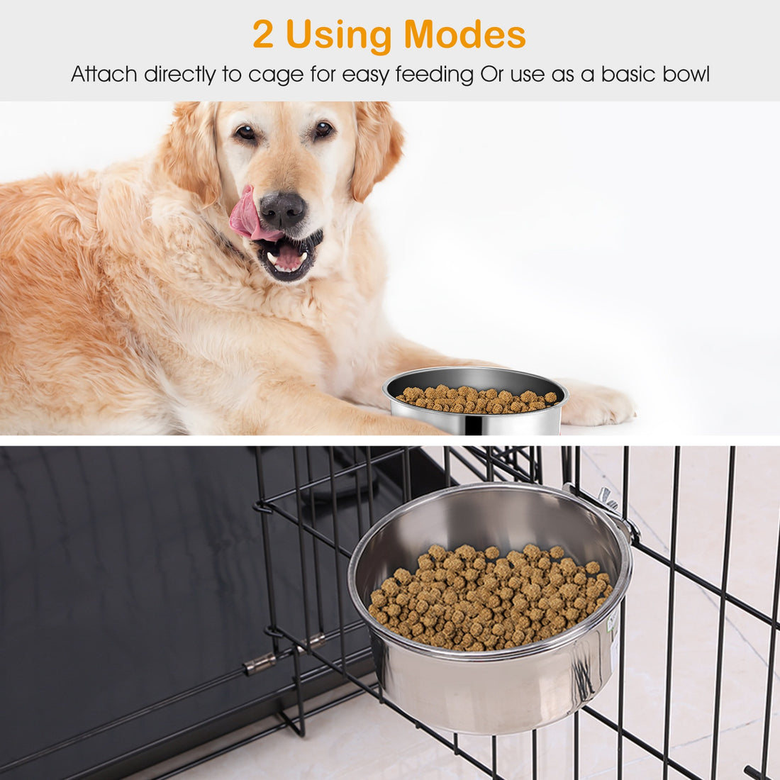Stainless Steel Hanging Dog Bowl with Clamp Medium Size