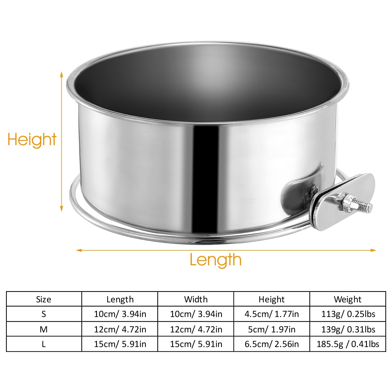 Stainless Steel Hanging Dog Bowl with Clamp Medium Size