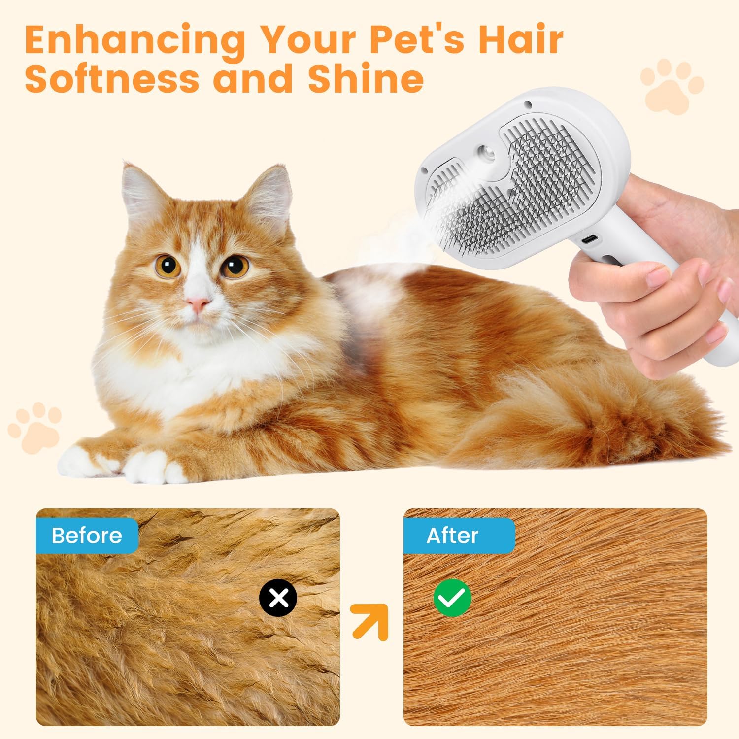 3-in-1 Pet Steam Brush Hair Removal & Grooming for Cats and Dogs