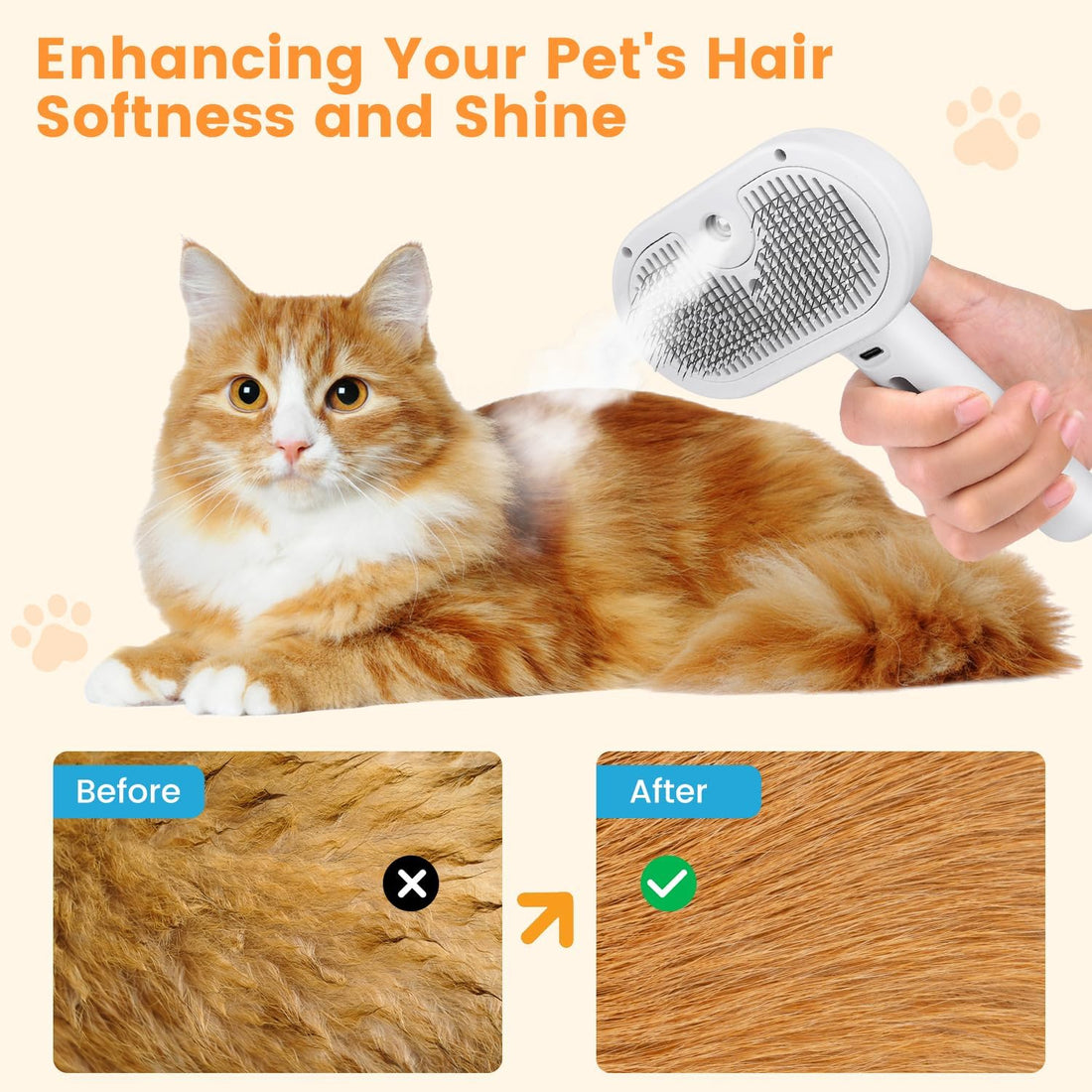 3-in-1 Pet Steam Brush Hair Removal & Grooming for Cats and Dogs