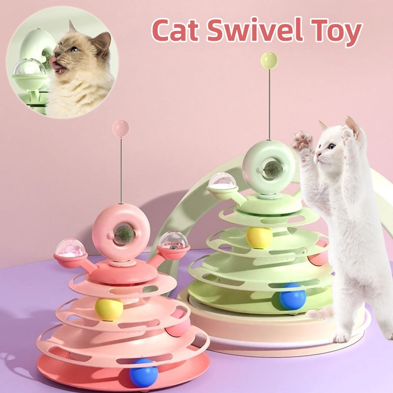 4-Level Interactive Cat Toy Tower with Roller Balls & Puzzle