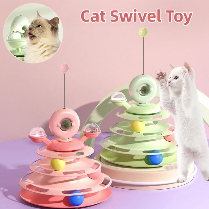 4-Level Interactive Cat Toy Tower with Roller Balls & Puzzle