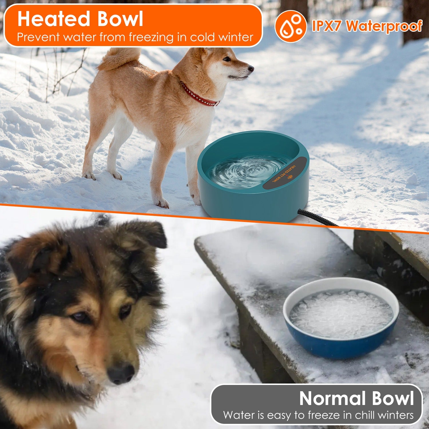 Heated Pet Water Bowl 74.4oz Waterproof Thermal Dog & Cat Feeder