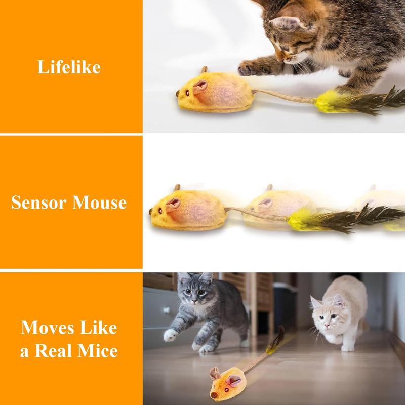 Interactive LED Cat Mouse Toy USB Rechargeable with Feather Tail