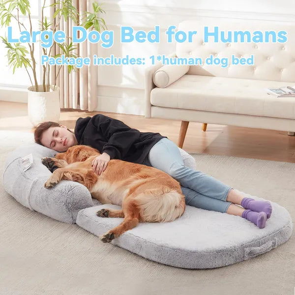 71" Human Dog Bed Foldable Plush Orthopedic Bed for People & Pets