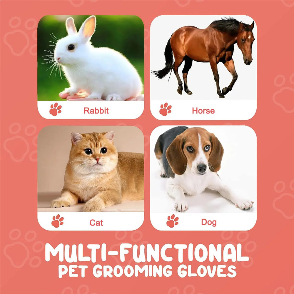 Pet Grooming Gloves De-Shedding Brush for Cats, Dogs, Rabbits & Horses