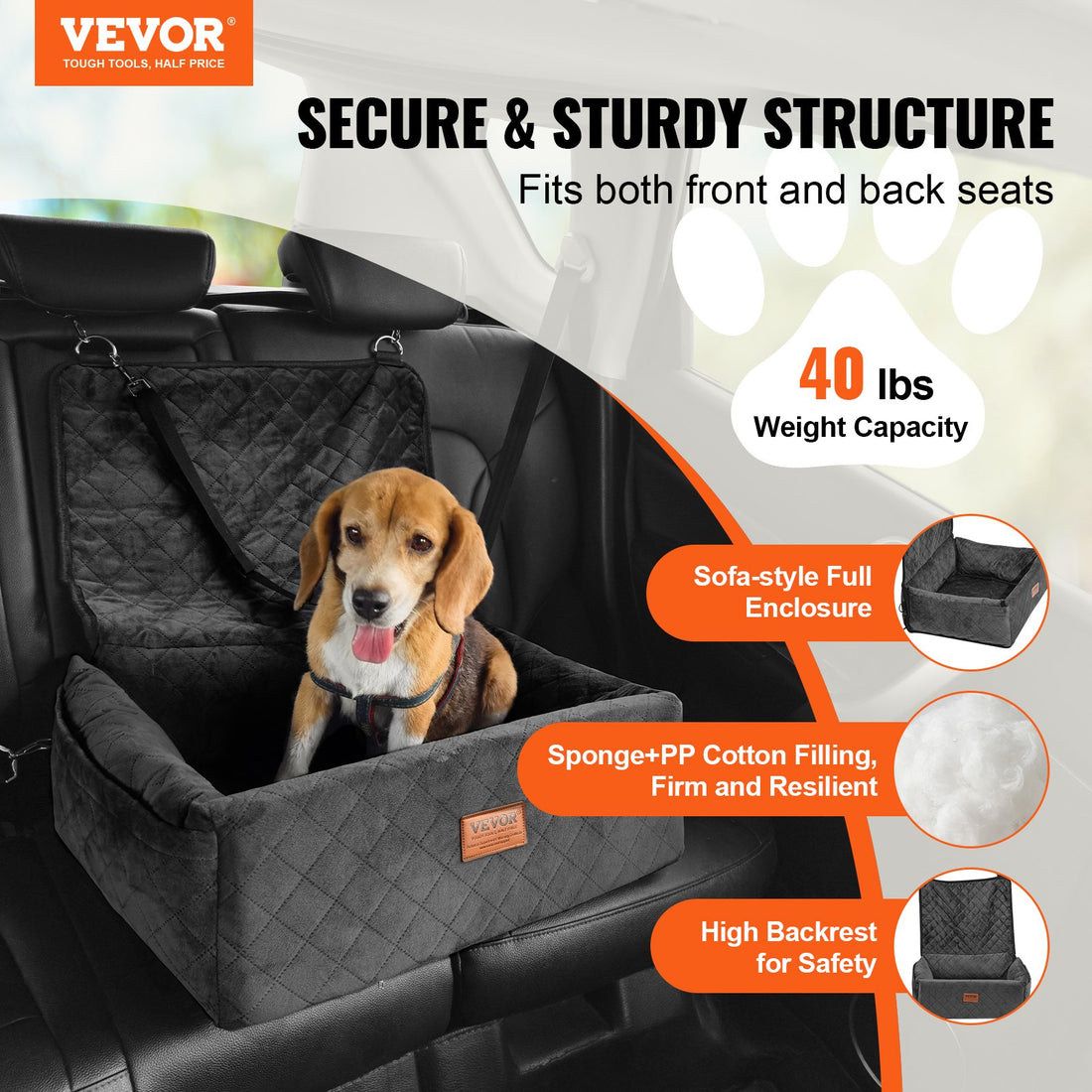 Black Dog Booster Car Seat for Small to Medium Dogs