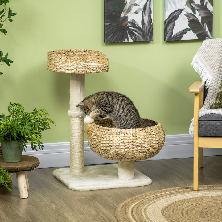 28" Elevated Cat Bed with Sisal Scratching Post Modern Cat Tree with Basket & Toy