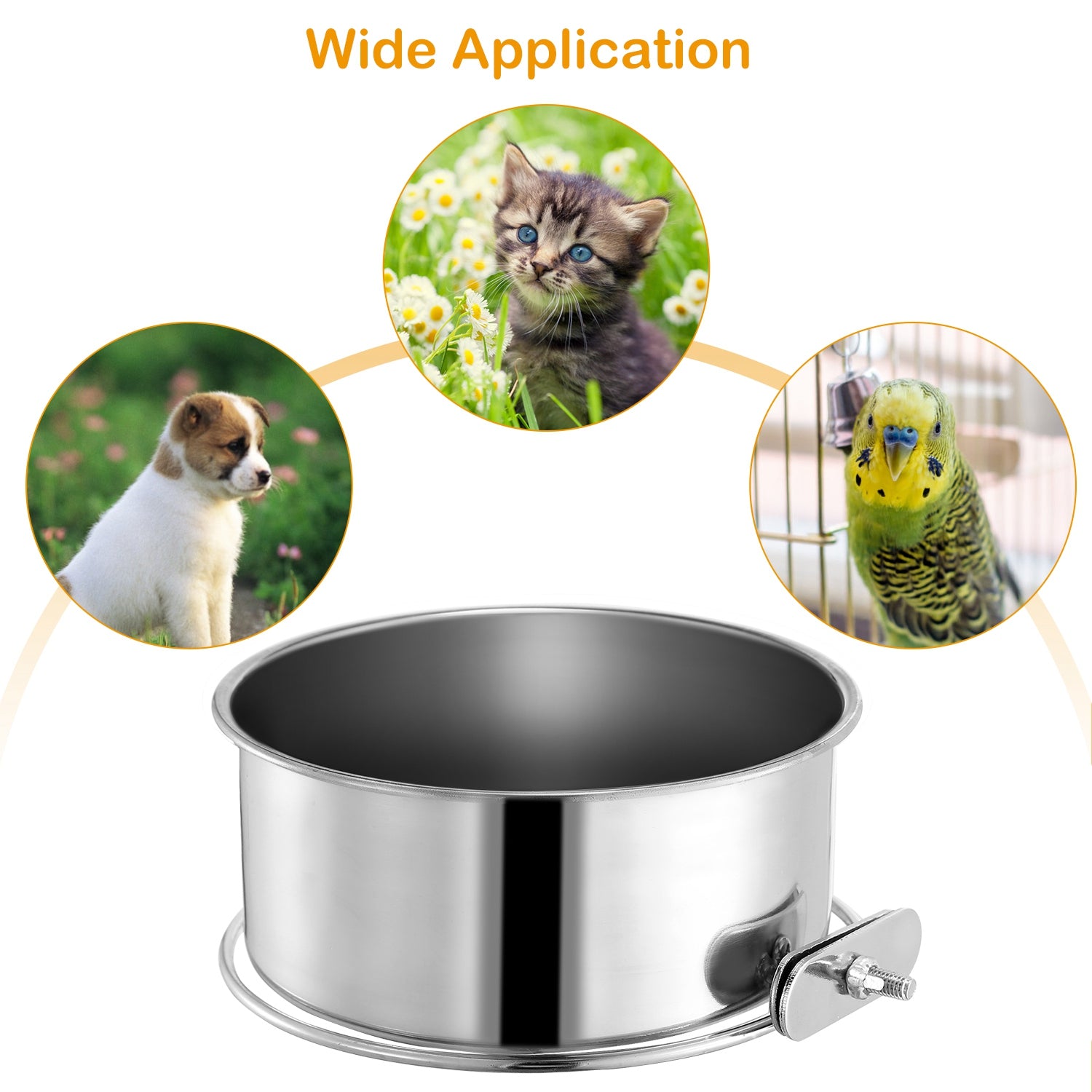 Stainless Steel Hanging Dog Bowl with Clamp Medium Size