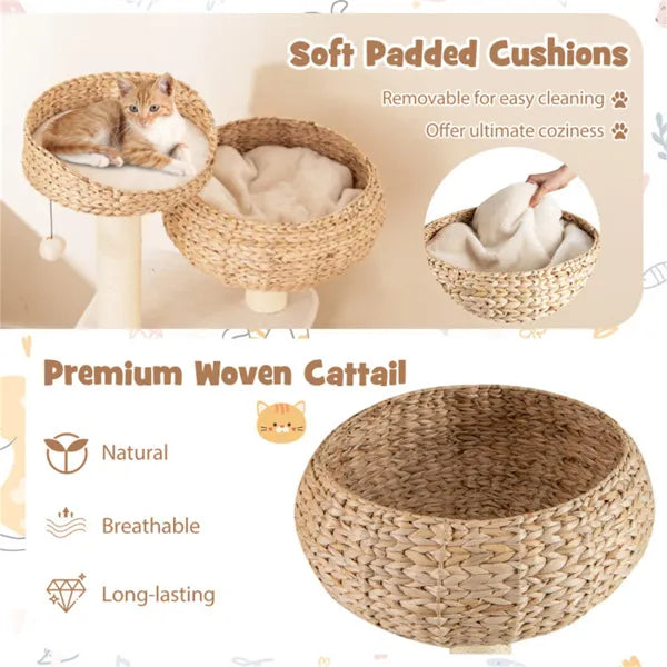 41" Hand-Woven Water Hyacinth Cat Tree with Sisal Scratching Posts