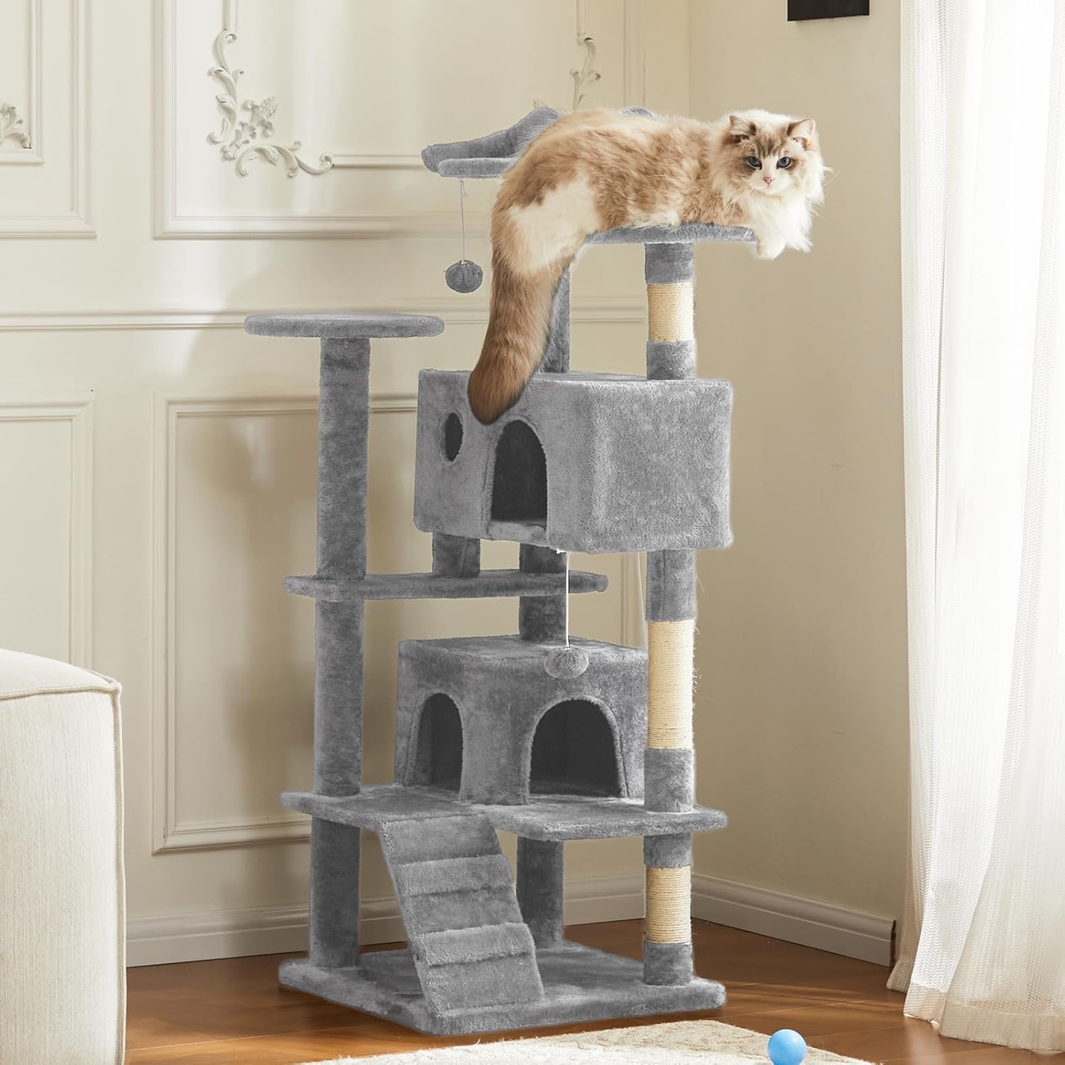54" Multi-Level Cat Tree Tower Sisal Posts, Ladder & Plush Toys