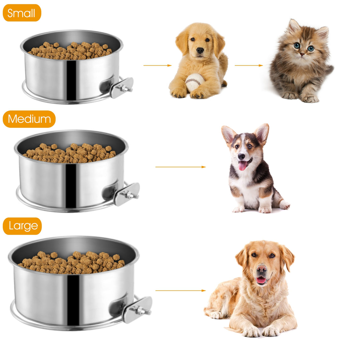 Stainless Steel Hanging Dog Bowl with Clamp Medium Size