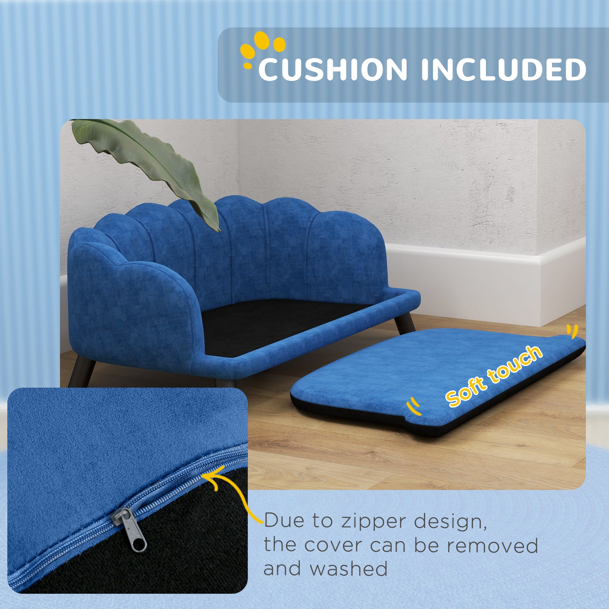 Pearl Design Pet Sofa Bed Cushion Sofa with Solid Wood Legs