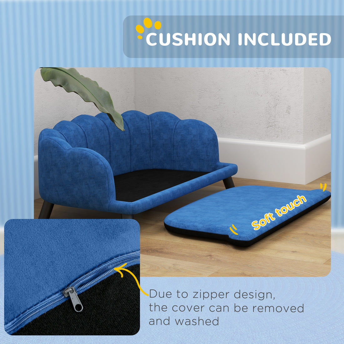 Pearl Design Pet Sofa Bed Cushion Sofa with Solid Wood Legs